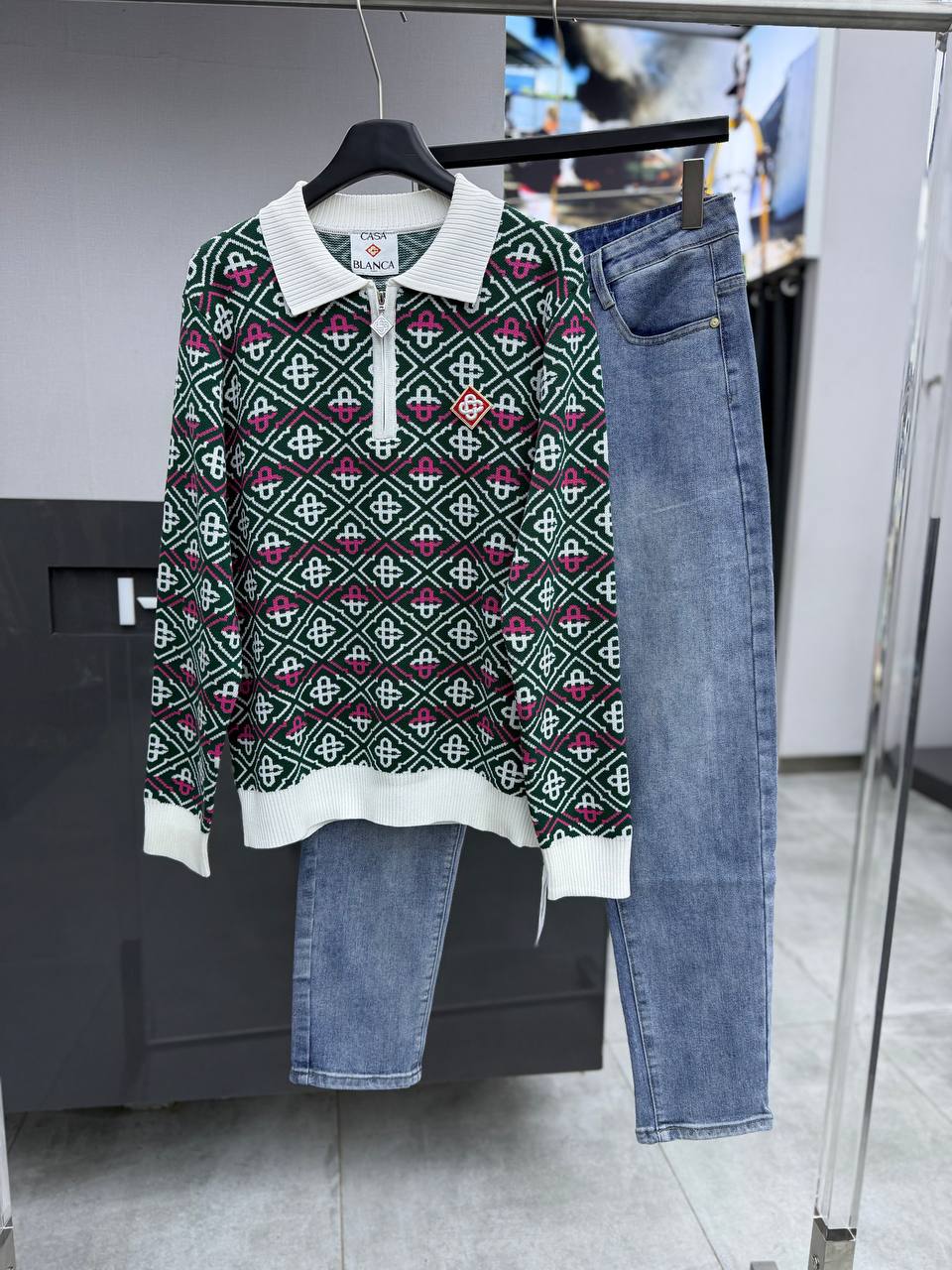 COTTON-LINEN JACQUARD KNIT POLO SHIRT